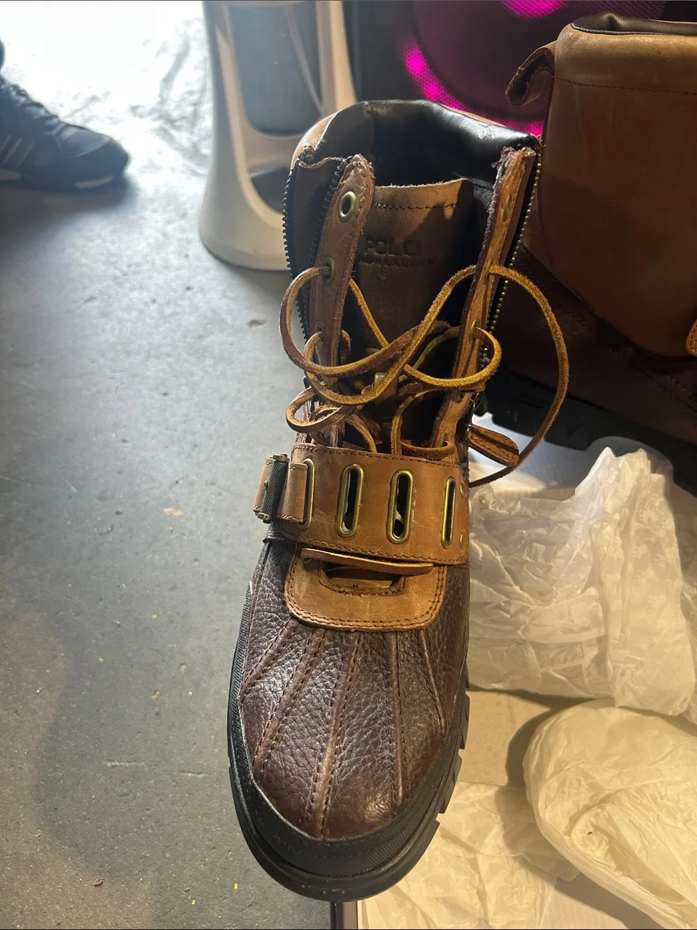 Preowned Polo Ralph Lauren Men's Brown Leather Lace-Up Outdoor Boots